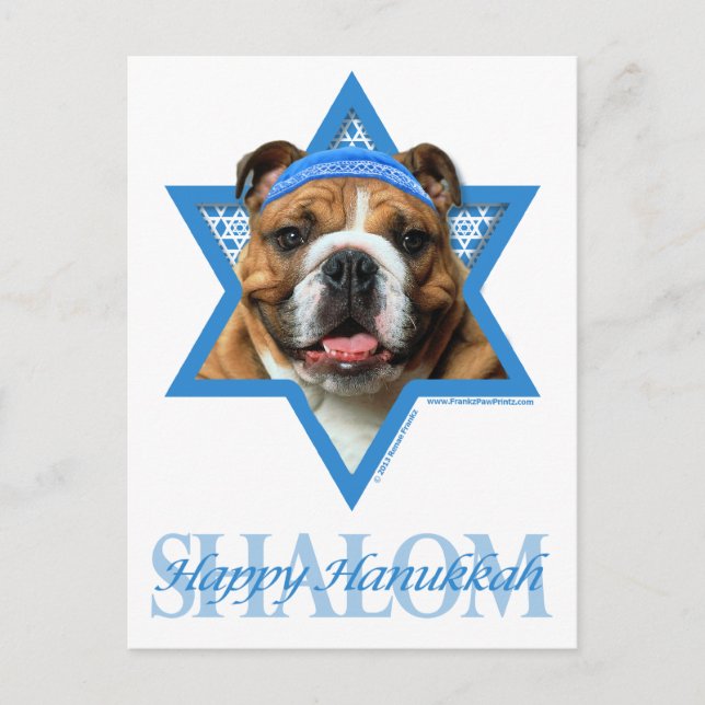 Cartão Postal De Festividades Estrela de David de Hanukkah - buldogue (Frente)
