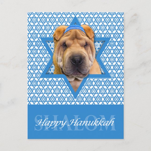 Cartão Postal De Festividades Estrela de David de Hanukkah - chinês Shar Pei (Frente)
