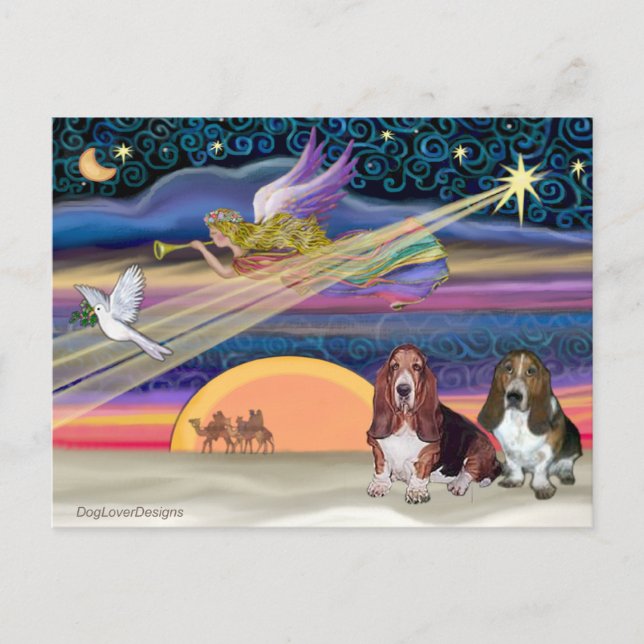 Cartão Postal De Festividades Estrela de Natal - Caça-Basset (dois) (Frente)