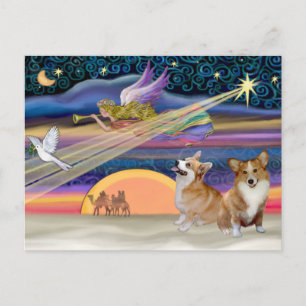 Cartão Postal De Festividades Estrela de Natal - Welsh Corgi (dois)