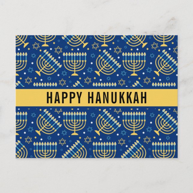 Cartão Postal De Festividades Estrela Feliz de Hanukkah de David Cute Trendy (Frente)