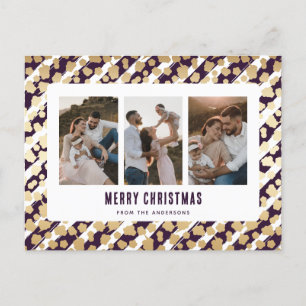 Cartão Postal De Festividades Estrelas Douradas roxas 3 Foto Feliz Natal