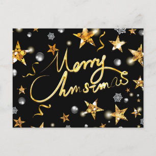 Cartão Postal De Festividades Estrelas Negras Metálicas Dourado Resfriado Moda F