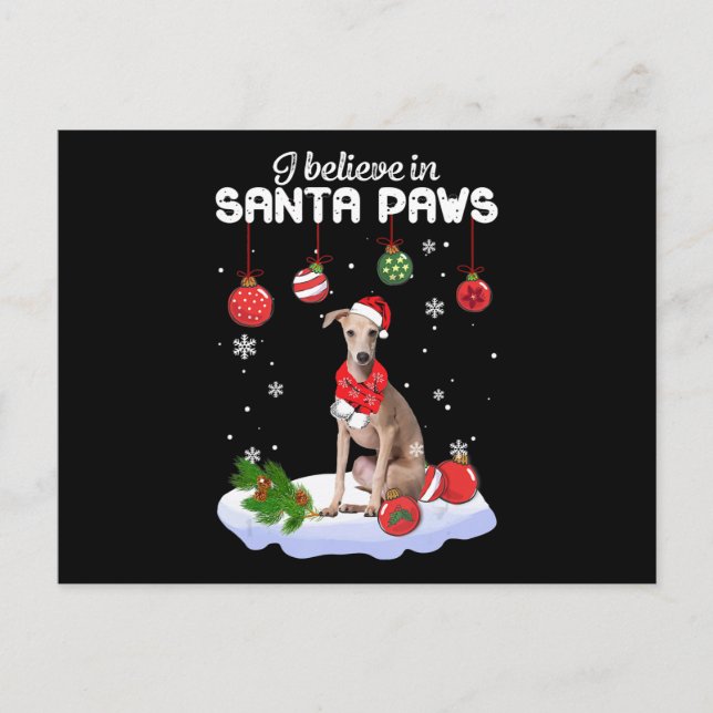 Cartão Postal De Festividades Eu Acredito No Papai Noel Galgo Italiano Presente (Frente)