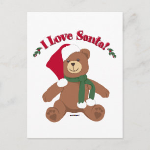 Cartão Postal De Festividades Eu Amo o Papai Noel! Urso de Natal