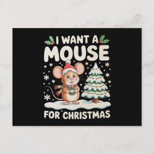 Cartão Postal De Festividades Eu Quero Um Rato Para O Natal Chapéu Do Papai Noel