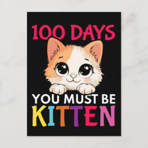 Cartão Postal De Festividades Eu Sobrevivi 100 Dias Escola Gato Engraçado