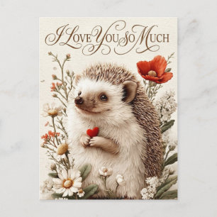 Cartão Postal De Festividades Eu Te Amo Muito: Design de Coração de Ouriço