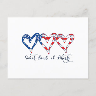 Cartão Postal De Festividades EUA Flag Patriotic Hearts 4 de julho Sweet Land o