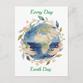 Cartão Postal De Festividades Every Day Earth Day Floral Globe With Hands
