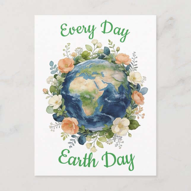 Cartão Postal De Festividades Every Day Earth Day Floral Wreath Earth (Frente)