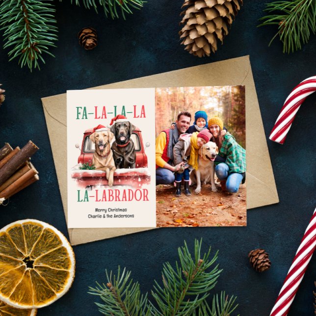 CARTÃO POSTAL DE FESTIVIDADES FA LA LABRADOR DOG RED TRUCK FURRY NATMAS (CHRISTMAS POSTCARD GOLDEN RETRIEVER BROWN LABRADOR DOG THEMED WITH SINGLE PHOTO)