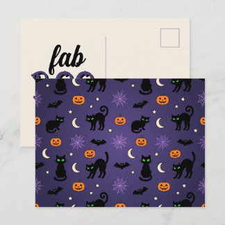 Cartão Postal De Festividades Fab-BOO-loso Gato Preto & Abóbora Halloween