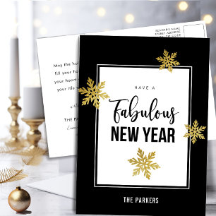 Cartão Postal De Festividades Fabuloso Ano Novo Escrito Elegante Flocos de Neve 