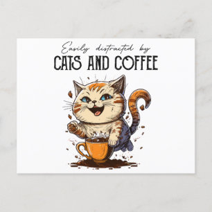 Cartão Postal De Festividades Fácil Distração Por Gatos E Café Cat Lovers Co