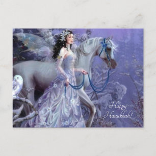 Cartão Postal De Festividades fada de inverno com cavalo