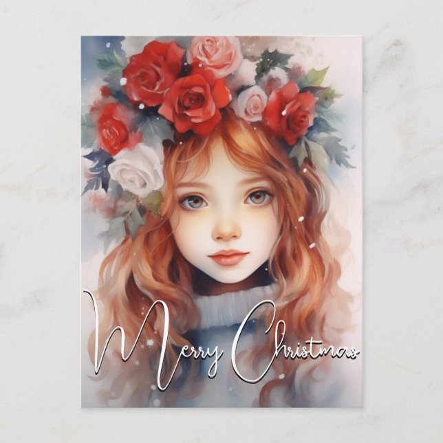 Cartão Postal De Festividades Fada de Natal das Rosas (Frente)