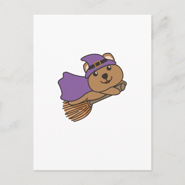 Cartão Postal De Festividades Fada do Halloween Quokka Fantasia de Bruxa Infanti (Frente)