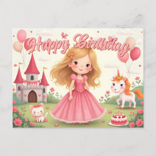 Cartão Postal De Festividades Fada Princesa Aniversário em Sonho Rosa