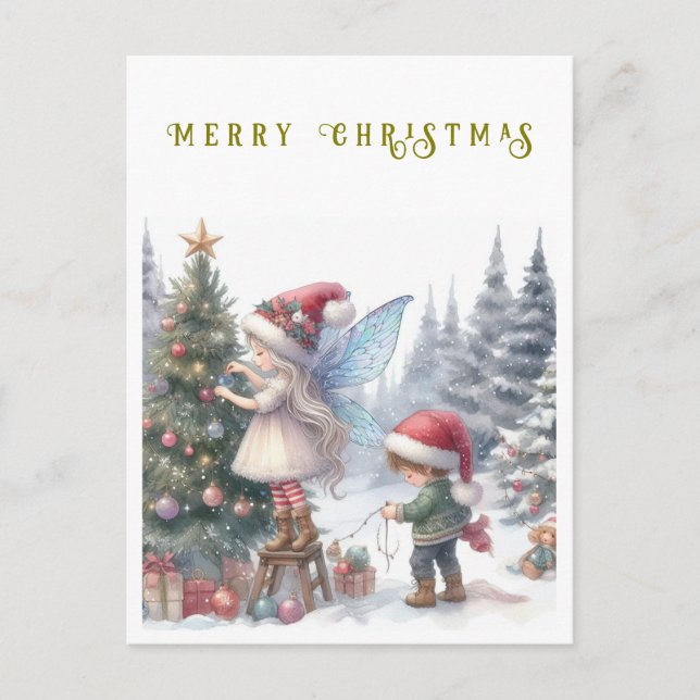 Cartão Postal De Festividades Fadas de Natal Lindas Cartão de Natal (Frente)