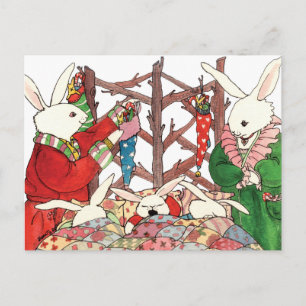 Cartão Postal De Festividades Família Bunny Natal