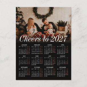 Cartão Postal De Festividades Família Calendário Preto Moderno de Foto Personali