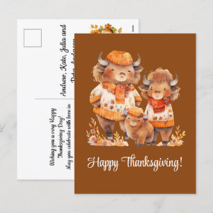 Cartão Postal De Festividades Família de Buffalos Felizes Ação de Graças