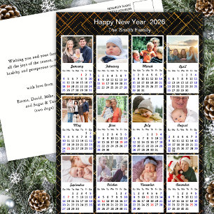 Cartão Postal De Festividades Família de Calendários 2026 Foto 12 Preto Moderno 