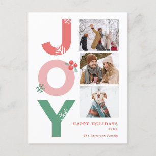 Cartão Postal De Festividades Família de Colagem de Fotografias com Letras Mínim