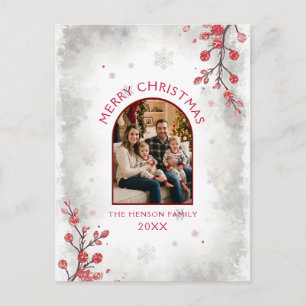 Cartão Postal De Festividades Família de Frutas Vermelhas Elegantes Foto Natal 