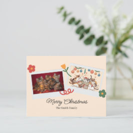 Cartão Postal De Festividades Família de Gatos com Estética de Natal Personaliza