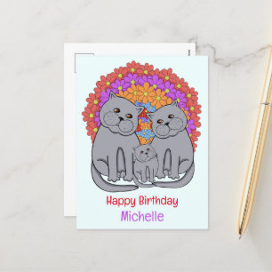 Cartão Postal De Festividades Família de gatos. Feliz aniversário