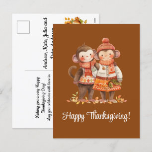 Cartão Postal De Festividades Família de Macacos Feliz Ação de Graças