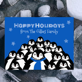 Cartão Postal De Festividades Família de Pinguim Divertida Natal Azul Cartão Pos