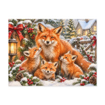Família de Raposa de Natal – Floresta em Aquarela