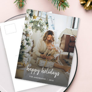 Cartão Postal De Festividades Família de Script Minimalista Na moda de Natal Mo