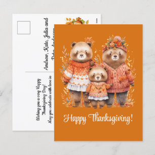 Cartão Postal De Festividades Família de Ursos Felizes Ação de Graças