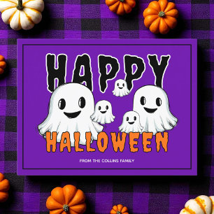 Cartão Postal De Festividades Família Fantasma Bonita Retrorropla Feliz Hallowee