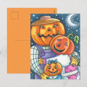 CARTÃO POSTAL DE FESTIVIDADES FAMÍLIA FELIZ DO JACK O LANTERN, COLORIDA E FOFINH