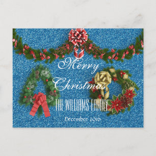 Cartão Postal De Festividades Família Feliz Natal Dezembro de 2016 Wreath Blue
