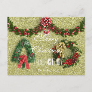 Cartão Postal De Festividades Família Feliz Natal Dezembro de 2016 Wreath Dourad