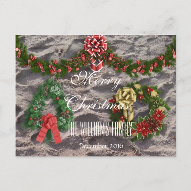 Cartão Postal De Festividades Família Feliz Natal Dezembro de 2016 Wreath Sand (Frente)