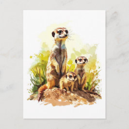 Cartão Postal De Festividades Família Meerkat no Lookout