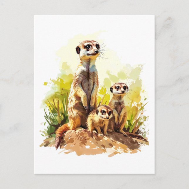 Cartão Postal De Festividades Família Meerkat no Lookout (Frente)