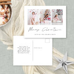 Cartão Postal De Festividades Família Minimalista 3 Fotos Feliz Natal<br><div class="desc">Família Mínima Moderna 3 Fotos Feliz Natal. Feliz Natal está em um roteiro de na moda. Substitua facilmente as imagens de exemplo por suas próprias e personalize com seus nomes na frente e saudando no verso.</div>