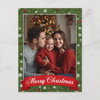Cartão Postal De Festividades Família Personalizada Foto de Natal Greenery
