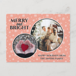 Cartão Postal De Festividades Família Rosa Elegante Flocos de Neve Modernos