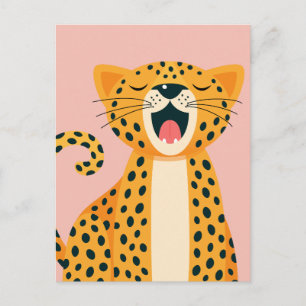 Cartão Postal De Festividades Fantasia de Animal de Safari Guepardo Bocejando Ca