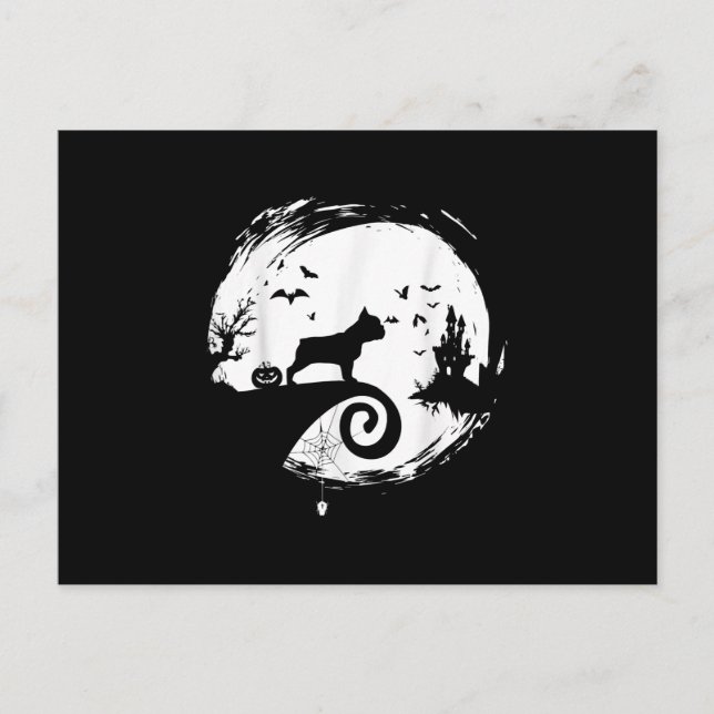 Cartão Postal De Festividades Fantasia de Halloween de Bulldog Francês Lua Prese (Frente)