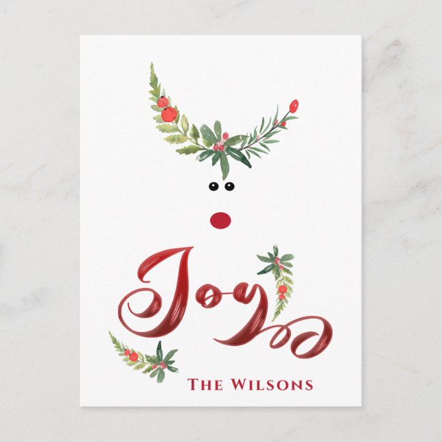 Cartão Postal De Festividades Fantasia engraçada de azevinho de rena alegria não (Frente)